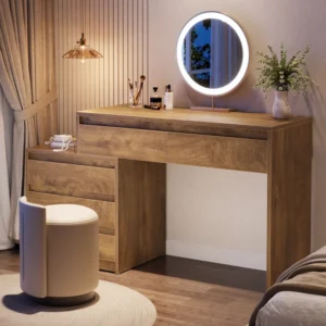 63" Vanity Desk With 5 Drawers, Makeup Table With 3-drawer Cabinet