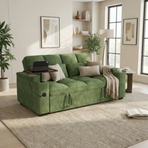 65'' Wide 3-in-1 Convertible Sleeper Sofa with Side Table