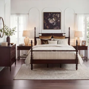 Beckett Solid Wood Low-Profile Bed Frame with Spindle Design