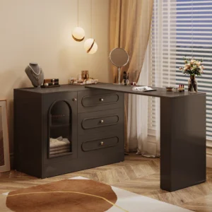 Makeup Vanity Desk, Modern White Dressing Table with Reversible Drawers Cabinet